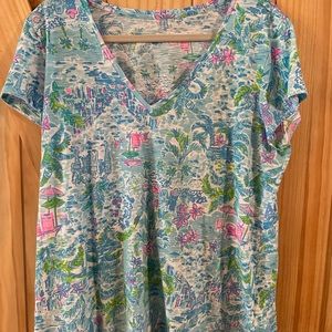 Lilly Pulitzer Blue and Pink V-Neck Top